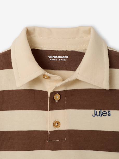Gestreept polo t-shirt voor baby's met lange mouwen cacao+grijsblauw - vertbaudet enfant 