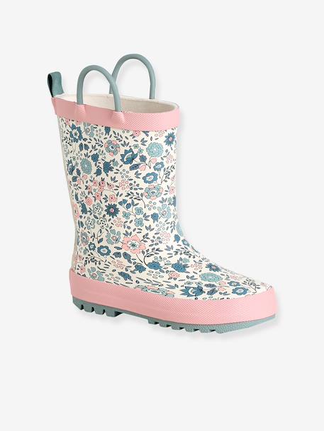 Rubberen regenlaarzen met print voor kinderen, kleutercollectie blauw, bedrukt+ecru+veel roze - vertbaudet enfant 