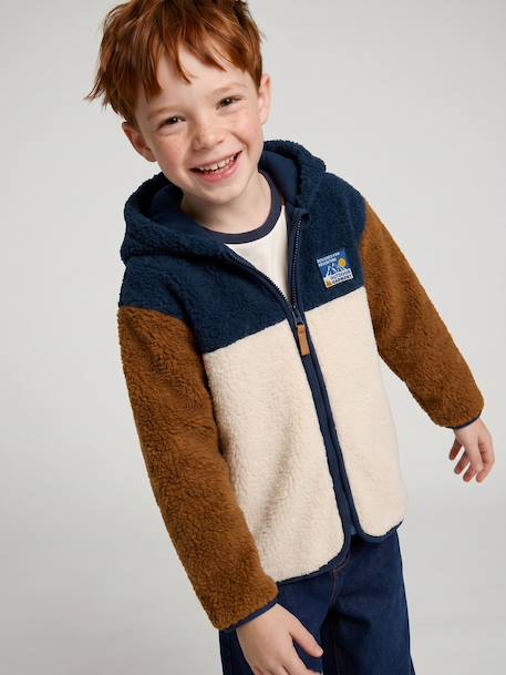 Sherpavest met capuchon jongen dennen+middenblauw - vertbaudet enfant 