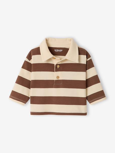 Gestreept polo t-shirt voor baby's met lange mouwen cacao+grijsblauw - vertbaudet enfant 