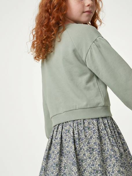 Meisjesjurk van bimateriaal antraciet+ecru+saliegroen+zachtpaars - vertbaudet enfant 