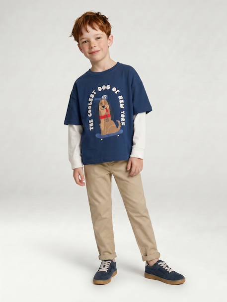 Chinobroek jongens, eenvoudig aan te trekken beige+marineblauw - vertbaudet enfant 
