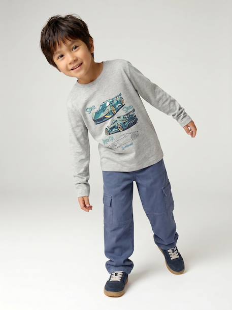 Jongens-T-shirt met ludiek patroon ecru+gemêleerd grijs+leigrijs - vertbaudet enfant 