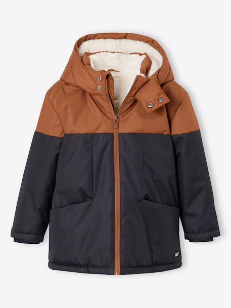 Technische parka met capuchon jongen hazelnoot+ketelbruin - vertbaudet enfant 