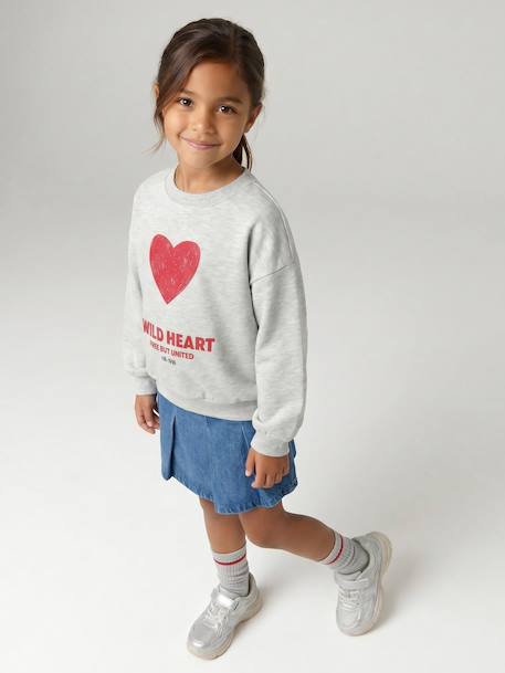 Meisjessweater met ronde hals chambrayblauw+gemêleerd grijs - vertbaudet enfant 