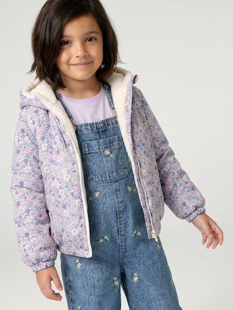 Omkeerbare windjack met capuchon voor meisjes, luipaard/sherpa beige+vanille - vertbaudet enfant 