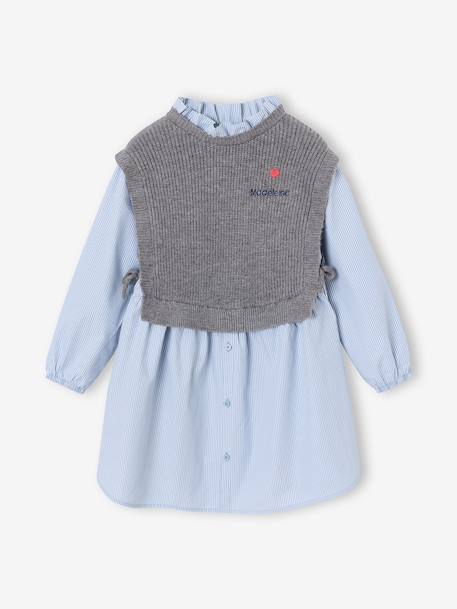 Hemdjurk met 2-in-1 effect voor meisjes ecru+gemêleerd grijs+marineblauw - vertbaudet enfant 