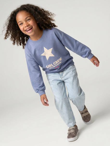 Meisjessweater met ronde hals chambrayblauw+gemêleerd grijs - vertbaudet enfant 