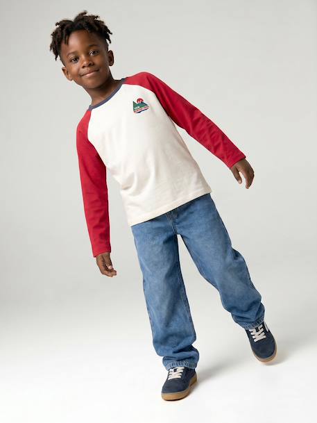 Jongensshirt met lange mouwen bordeauxrood+okergeel+saliegroen - vertbaudet enfant 