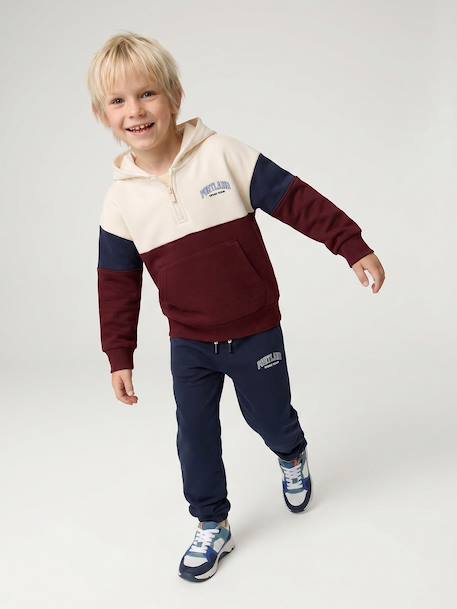 sweater  met capuchon voor jongens met colourblocking bordeauxrood+rood - vertbaudet enfant 