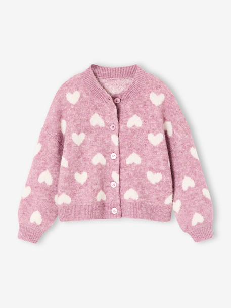 Jacquard vest met hartjes meisjes goudbeige+lila+oudroze - vertbaudet enfant 