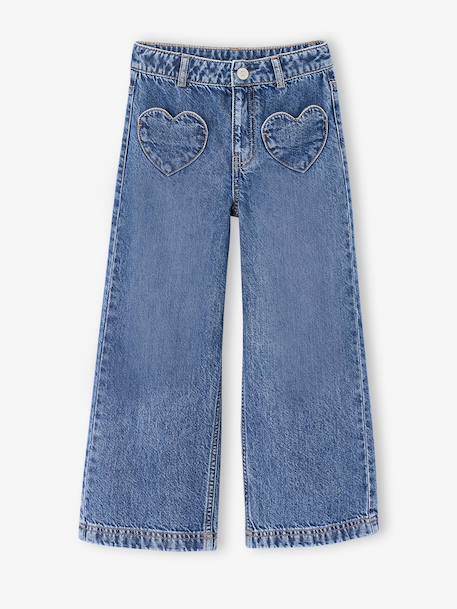 Wijde meisjesjeans middenblauw+ongewassen denim - vertbaudet enfant 