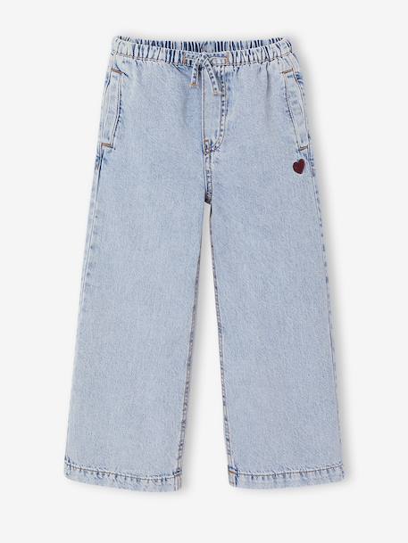 Wijde meisjesbroek gebleekt denim+middenblauw - vertbaudet enfant 