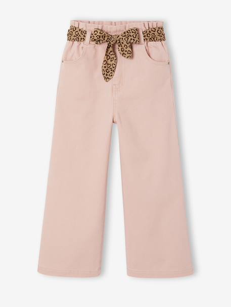 Wijde meisjesbroek kameel+roze (poederkleur) - vertbaudet enfant 