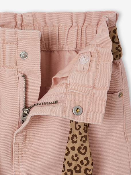 Wijde meisjesbroek kameel+roze (poederkleur) - vertbaudet enfant 