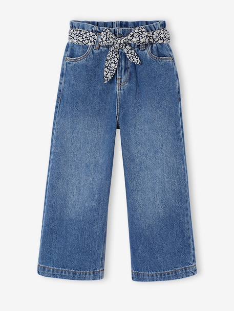 Wijde paperbag jeans voor meisjes donkerblauw+middenblauw - vertbaudet enfant 
