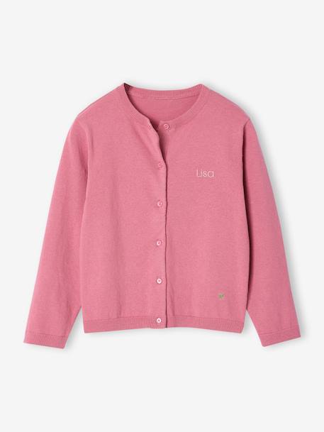 Meisjesvest Basics van fijn breisel antraciet+gemêleerd beige+grijsblauw+marineblauw+pruim+rozenhout+smaragdgroen+vanille - vertbaudet enfant 