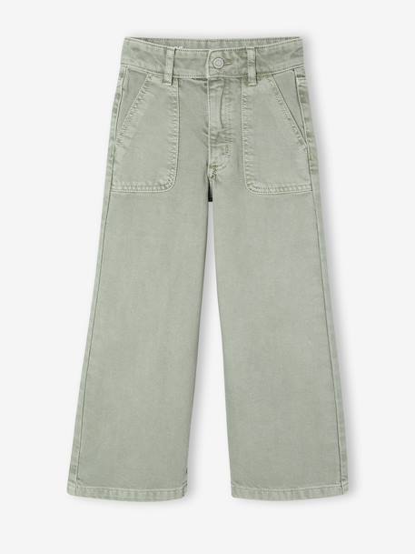 Wijde broek voor meisjes small Morpho groengrijs+kaki+koraal+oudroze - vertbaudet enfant 
