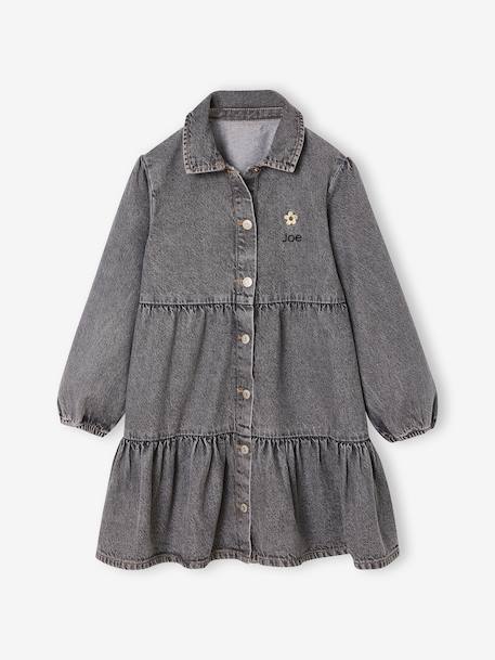 Jurk van lichtgewicht denim voor meisjes denimgrijs+middenblauw - vertbaudet enfant 