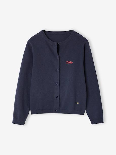 Meisjesvest Basics van fijn breisel antraciet+gemêleerd beige+grijsblauw+marineblauw+pruim+rozenhout+smaragdgroen+vanille - vertbaudet enfant 