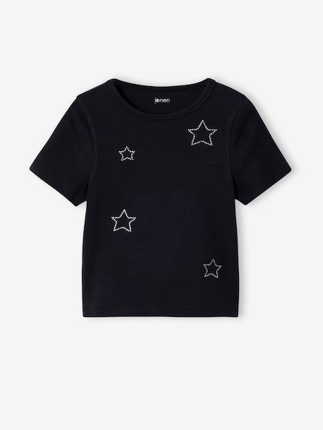 Kort cropped T-shirt met sterren inktblauw+zwart - vertbaudet enfant 