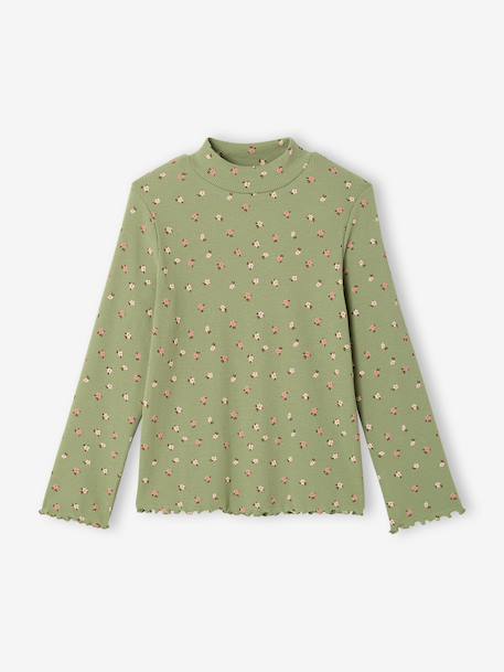 Meisjesshirt met opstaande kraag ecru+groen - vertbaudet enfant 