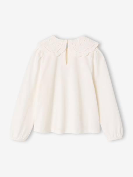 T-shirt met lange mouwen en kraag ecru+lichtroze - vertbaudet enfant 