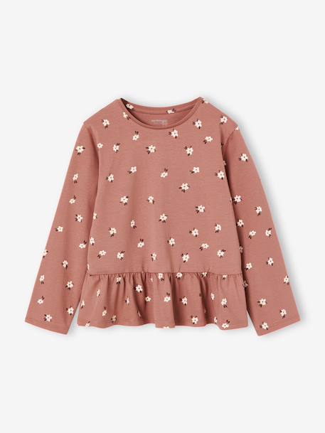 Meisjesblouse met lange mouwen rozenhout+taupe - vertbaudet enfant 