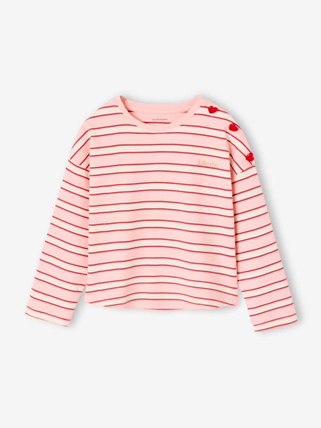 Meisjesshirt met strepen en lange mouwen marineblauw+snoepjesroze+zachtpaars - vertbaudet enfant 