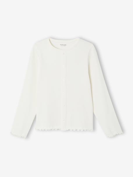 Geribde meisjesshirt met lange mouwen ecru+taupe+zachtpaars - vertbaudet enfant 