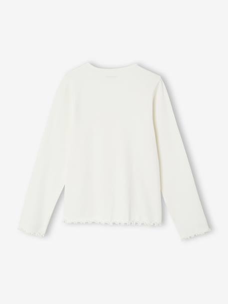 Geribde meisjesshirt met lange mouwen ecru+taupe+zachtpaars - vertbaudet enfant 