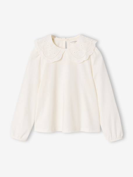 T-shirt met lange mouwen en kraag ecru+lichtroze - vertbaudet enfant 