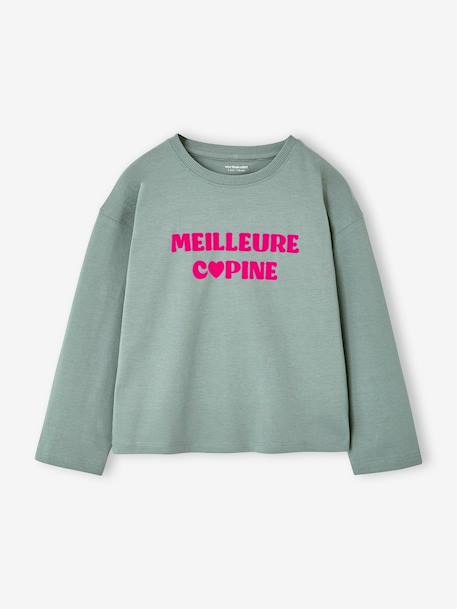 T-shirt met lange mouwen voor meisjes groen+inktblauw+lichtroze - vertbaudet enfant 