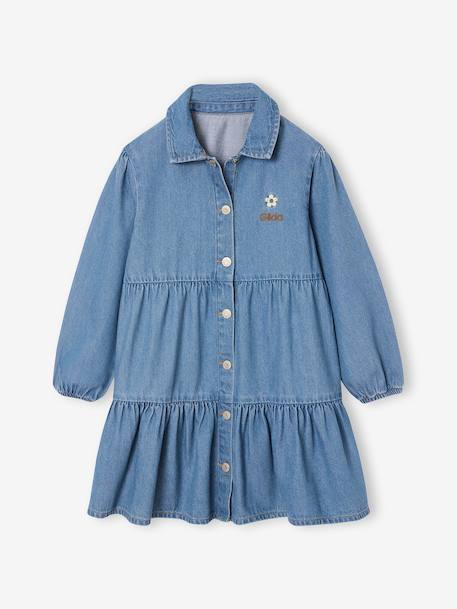 Jurk van lichtgewicht denim voor meisjes denimgrijs+middenblauw - vertbaudet enfant 