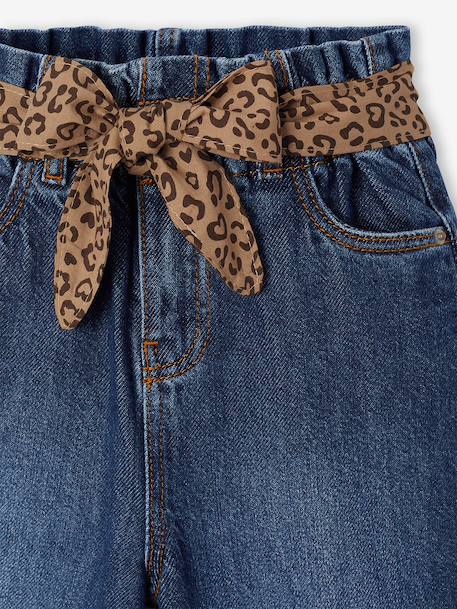 Wijde paperbag jeans voor meisjes donkerblauw+middenblauw - vertbaudet enfant 