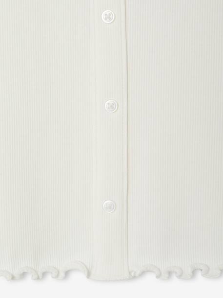 Geribde meisjesshirt met lange mouwen ecru+taupe+zachtpaars - vertbaudet enfant 