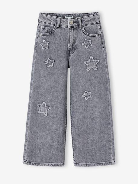 Wijde jeans voor meisjes met sterren denimgrijs+lichtblauw - vertbaudet enfant 