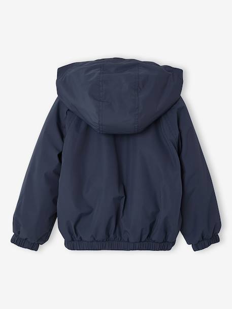 Winddichte jas met capuchon voor meisjes, gevoerd met sherpa marineblauw+rozen - vertbaudet enfant 