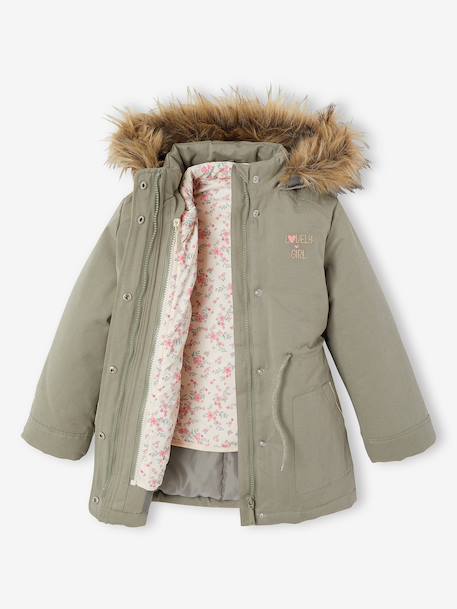 3-in-1 parka met capuchon meisje DARK GREEN+groengrijs+kaki+PURPLE DARK+salie+zwart - vertbaudet enfant 
