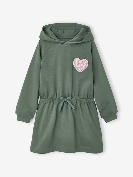 Korte sweatjurk met capuchon meisje gemêleerd grijs+groen+marineblauw - vertbaudet enfant 
