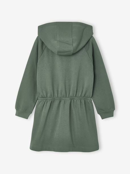Korte sweatjurk met capuchon meisje gemêleerd grijs+groen+marineblauw - vertbaudet enfant 