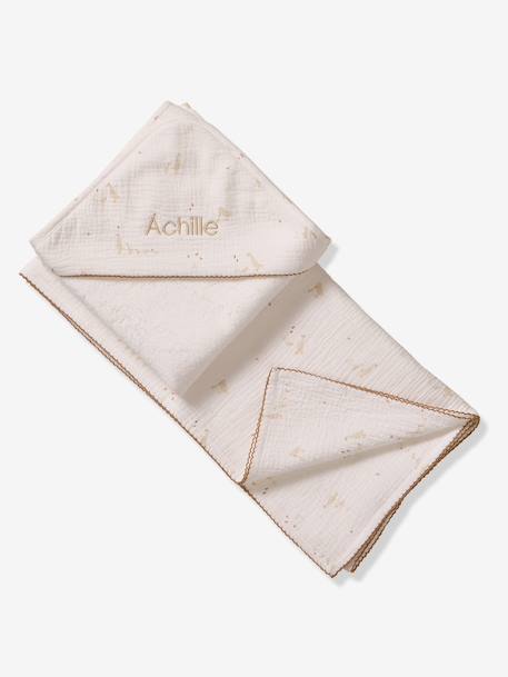 Badcape en hydrofiele doek in cadeauverpakking ecru - vertbaudet enfant 