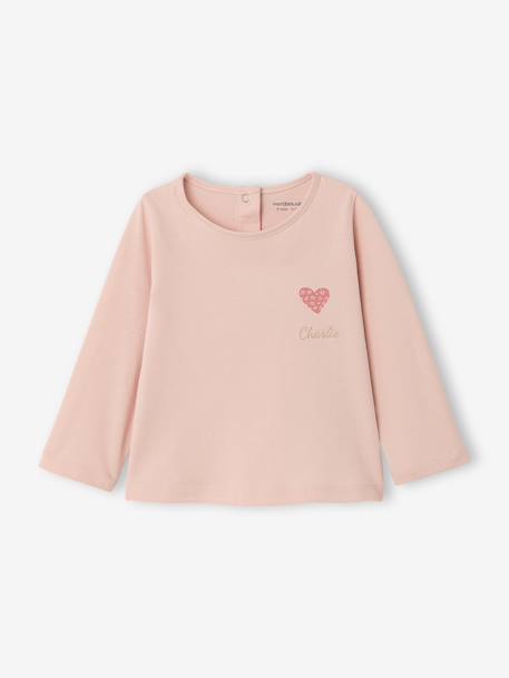 Babyshirt met lange mouwen en hart grijsblauw+lichtroze - vertbaudet enfant 