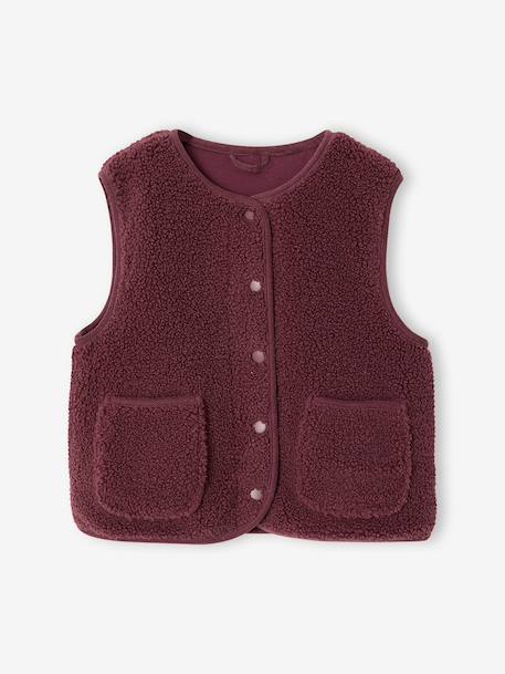 Mouwloos meisjesvest van sherpa pruim+rouge+vanille - vertbaudet enfant 