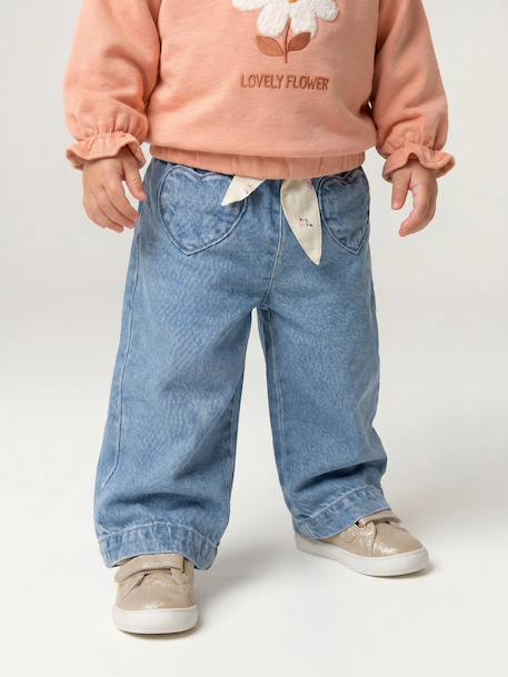 Wijde babyjeans met knoopriem ongewassen denim+stone - vertbaudet enfant 