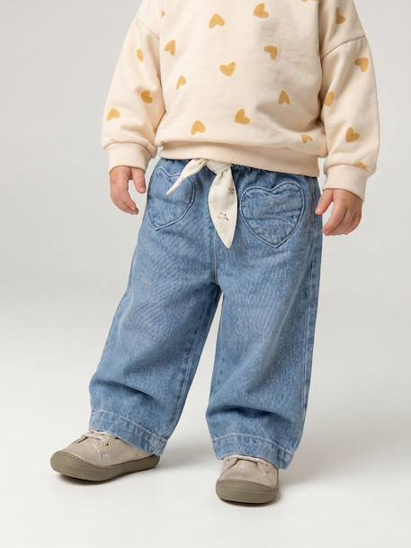 Wijde babyjeans met knoopriem ongewassen denim+stone - vertbaudet enfant 