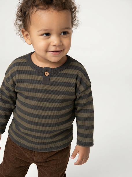 Gestreept babyshirt met lange mouwen cappuccino+kaki - vertbaudet enfant 