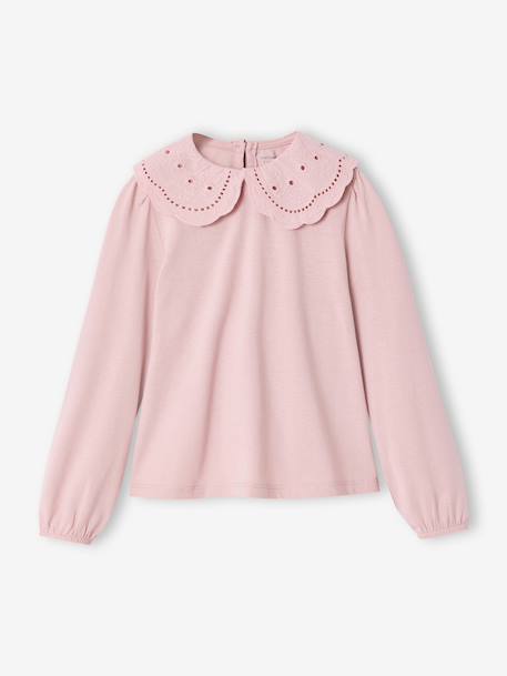 T-shirt met lange mouwen en kraag ecru+lichtroze - vertbaudet enfant 