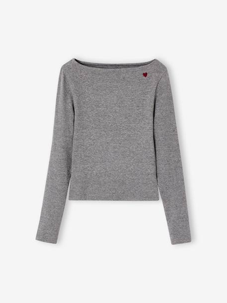 Set van 2 t-shirts in ribstof voor meisjes JONEN bordeauxrood+Engels groen+gemêleerd grijs - vertbaudet enfant 