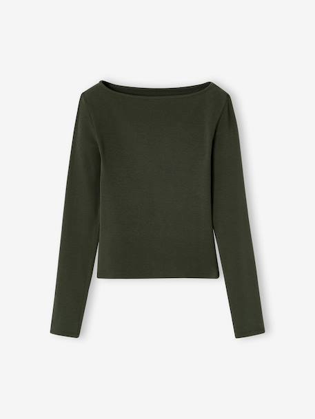 Set van 2 t-shirts in ribstof voor meisjes JONEN bordeauxrood+Engels groen+gemêleerd grijs - vertbaudet enfant 